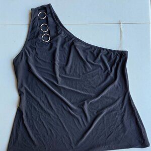 Asymmetrical sleeveless blouse with silver O rings